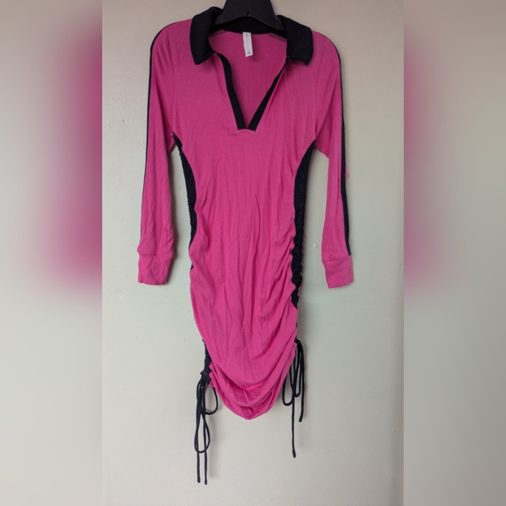 Daily Practice (Anthropologie) Long-Sleeve Colorblock Polo Midi Dress (SMALL)